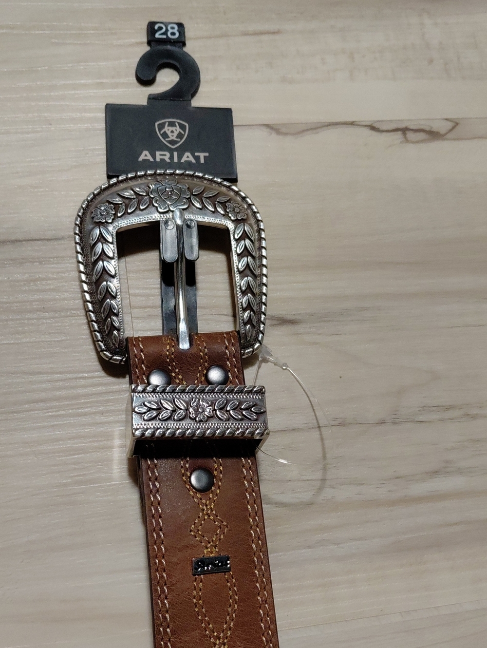 Ariat Brown Leather Western Belt with Engraved Silver Buckle